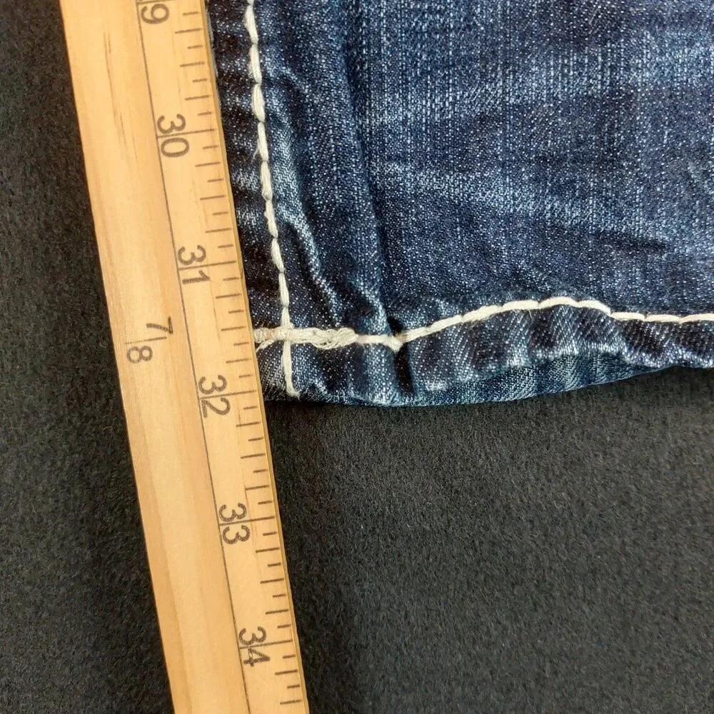 Rock Revival Dennis Relaxed Straight Jeans Men's 31x30 (Fit 33x32) Whiskered